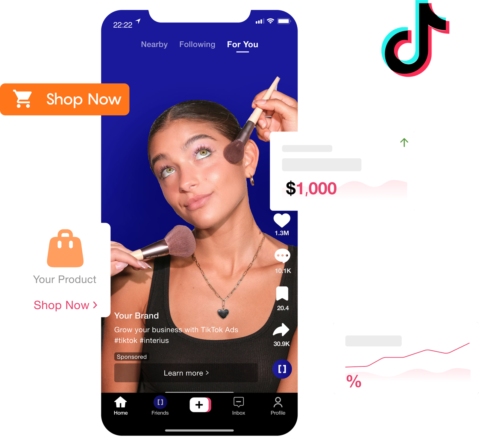 Anuncio de tiktok rodeado por funciones de publicidad digital.